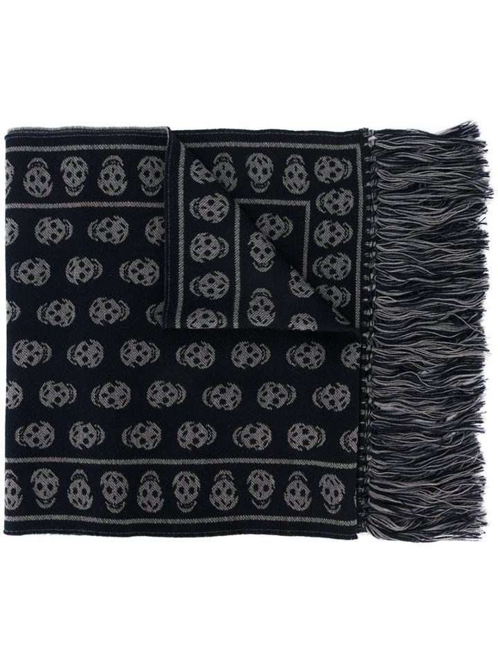 Alexander Mcqueen 'large Upside Down Skulls' Scarf, Men's, Blue, Wool