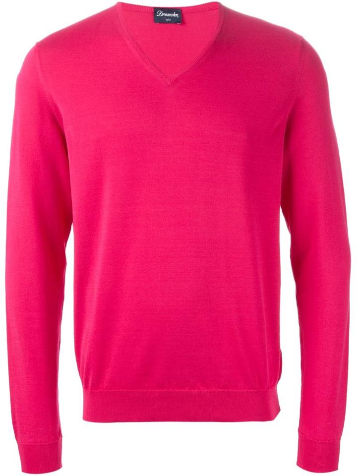Drumohr V-neck Sweater, Men's, Size: 50, Pink/purple, Cotton