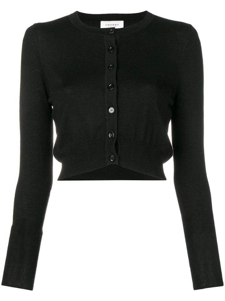 Snobby Sheep Cropped Round Neck Cardigan - Black
