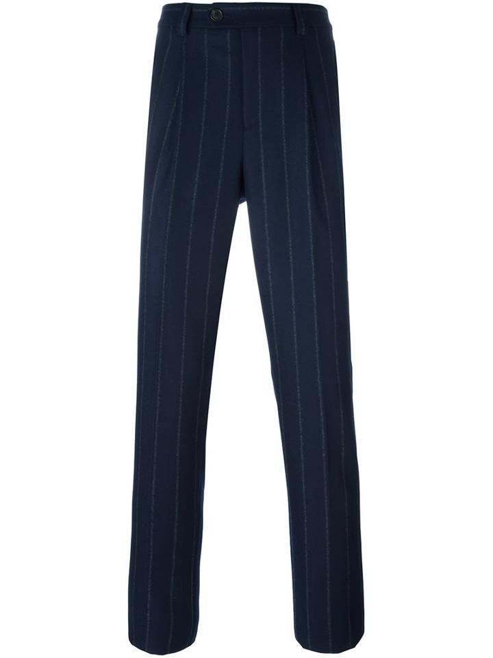 Brunello Cucinelli Striped Trousers, Men's, Size: 48, Blue, Cotton/acetate/cupro/wool