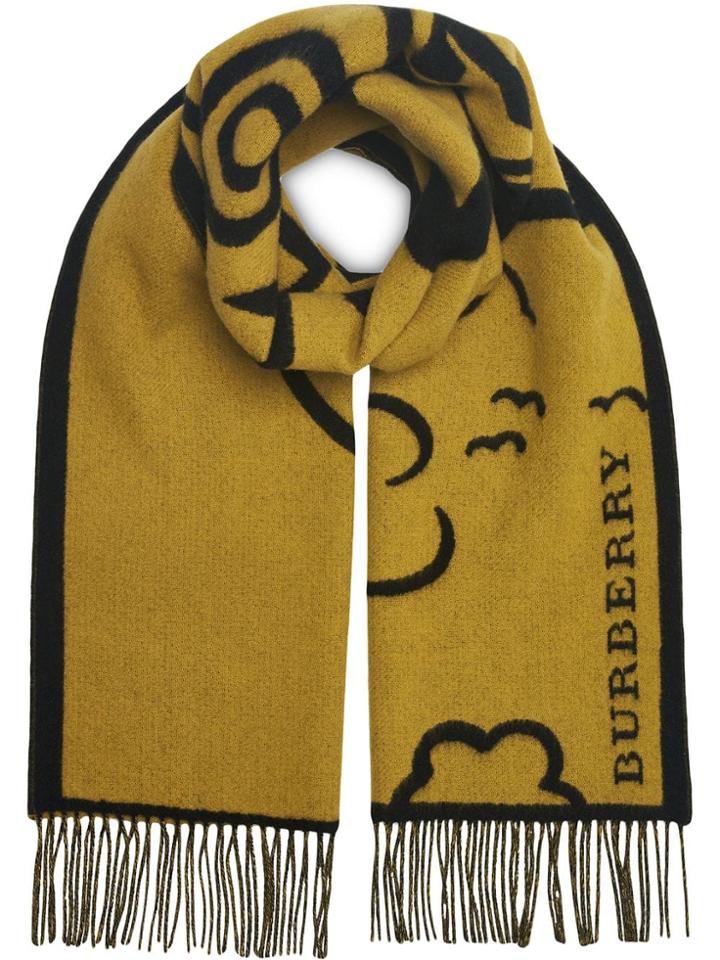 Burberry London Street Art Wool Cashmere Jacquard Scarf - Yellow &
