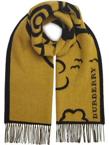 Burberry London Street Art Wool Cashmere Jacquard Scarf - Yellow &