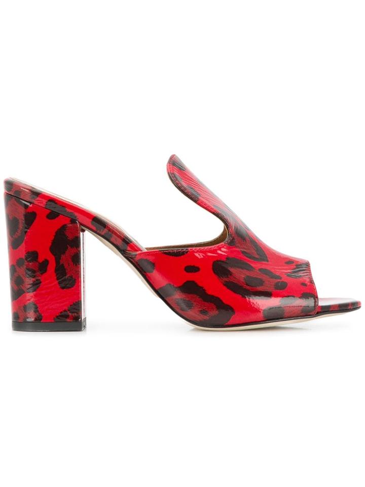 Paris Texas Leopard Block Heel Mules - Red