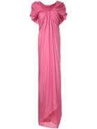 Paule Ka Long Draped Woven Dress - Pink & Purple