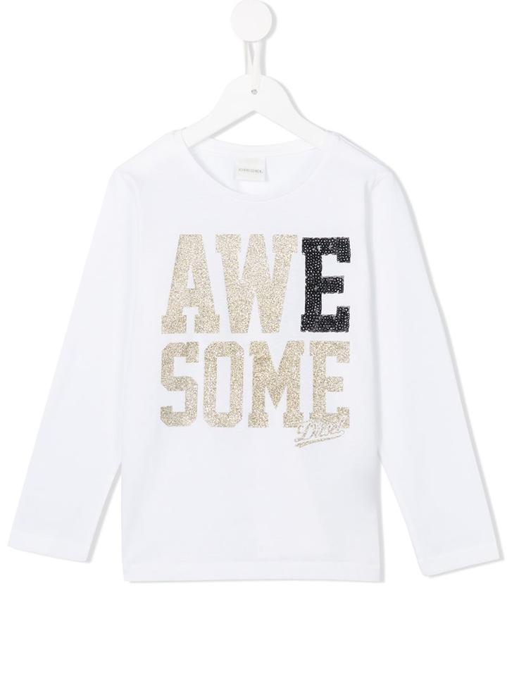 Diesel Kids Awesome Glittery Print Top, Girl's, Size: 10 Yrs, White