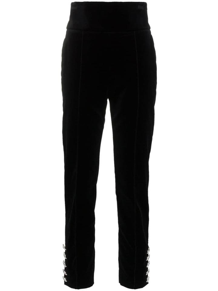 Alexandre Vauthier High Waisted Crystal Button Cotton Velvet Trousers