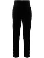 Alexandre Vauthier High Waisted Crystal Button Cotton Velvet Trousers
