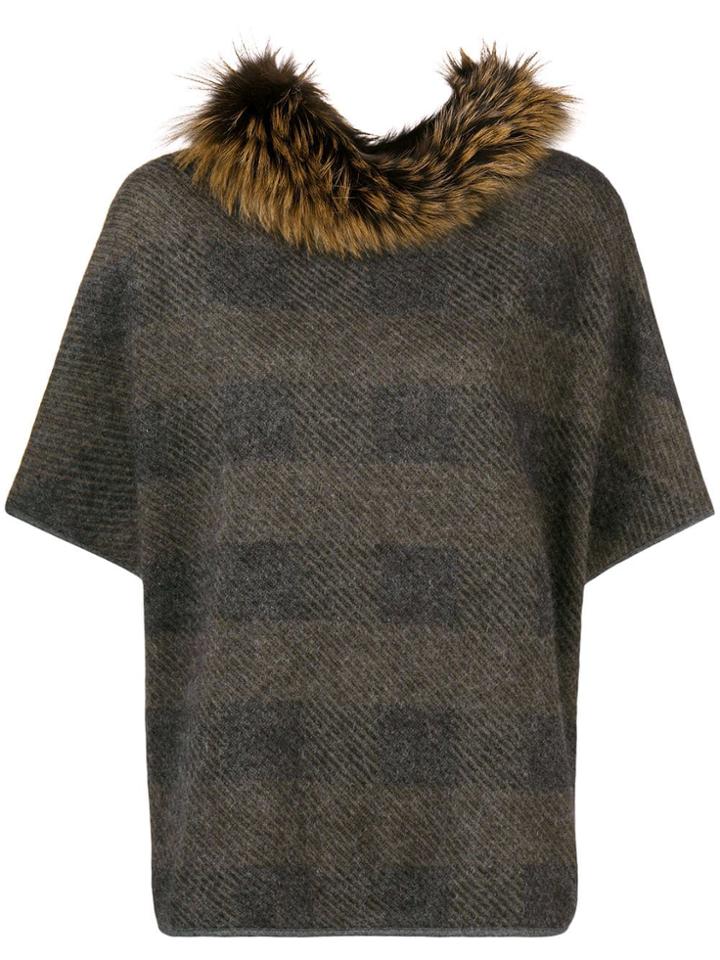 Fabiana Filippi Fur-trim Short-sleeve Sweater - Brown