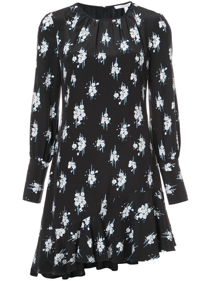 Derek Lam 10 Crosby Long Sleeve Asymmetrical Ruffle Hem Dress - Black