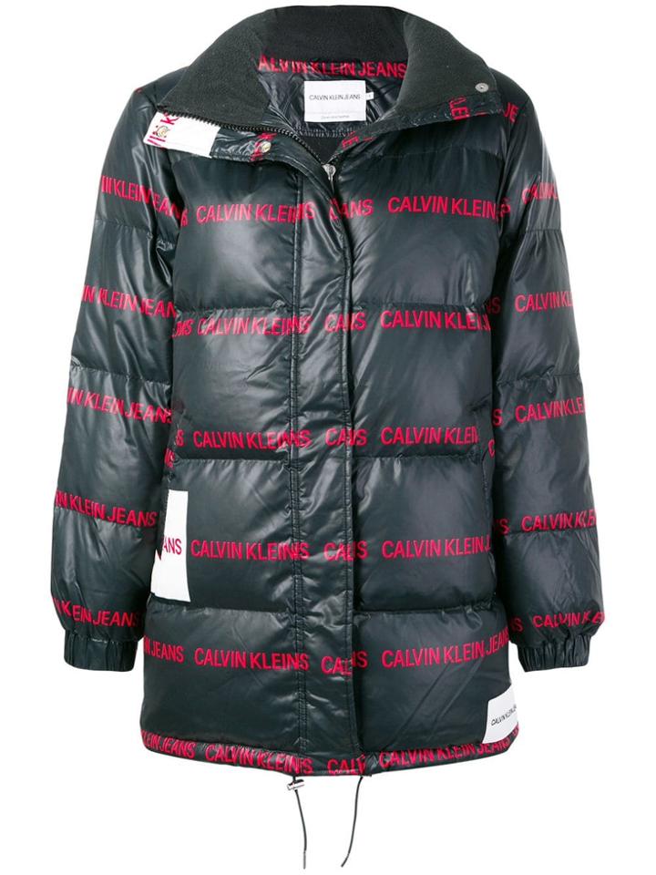 Calvin Klein Jeans Logo Print Padded Coat - Black