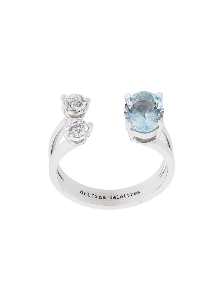 Delfina Delettrez Dots Solitaire Aquamarine And Double Diamond Ring -