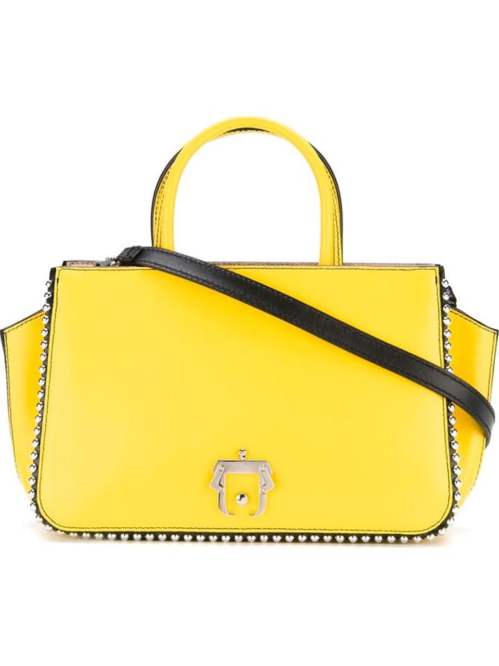 Paula Cademartori Studded Shoulder Bag, Women's, Yellow/orange, Calf Leather