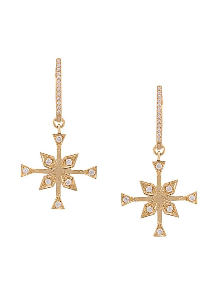 Azlee Compass Charm Diamond Hoops - Yellow & Orange