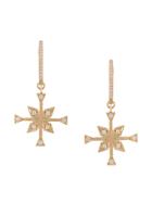 Azlee Compass Charm Diamond Hoops - Yellow & Orange