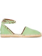 Valentino Garavani Rockstud Espadrilles, Women's, Size: 41, Green, Calf Leather/leather/raffia/rubber