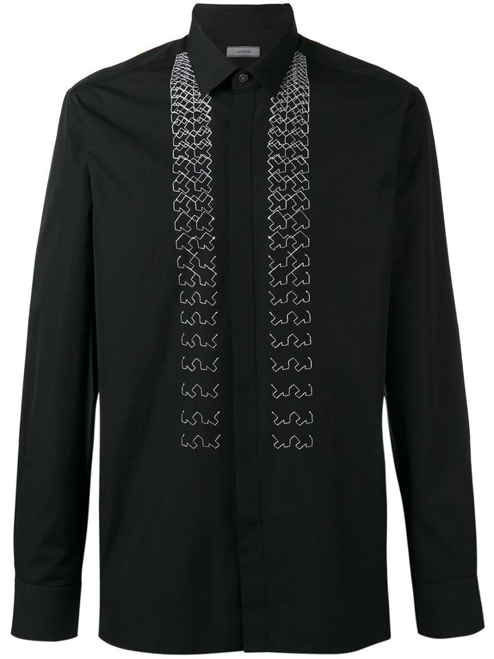 Lanvin Embroidered Stripe Detail Shirt, Men's, Size: 42, Black, Cotton