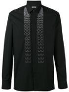 Lanvin Embroidered Stripe Detail Shirt, Men's, Size: 42, Black, Cotton