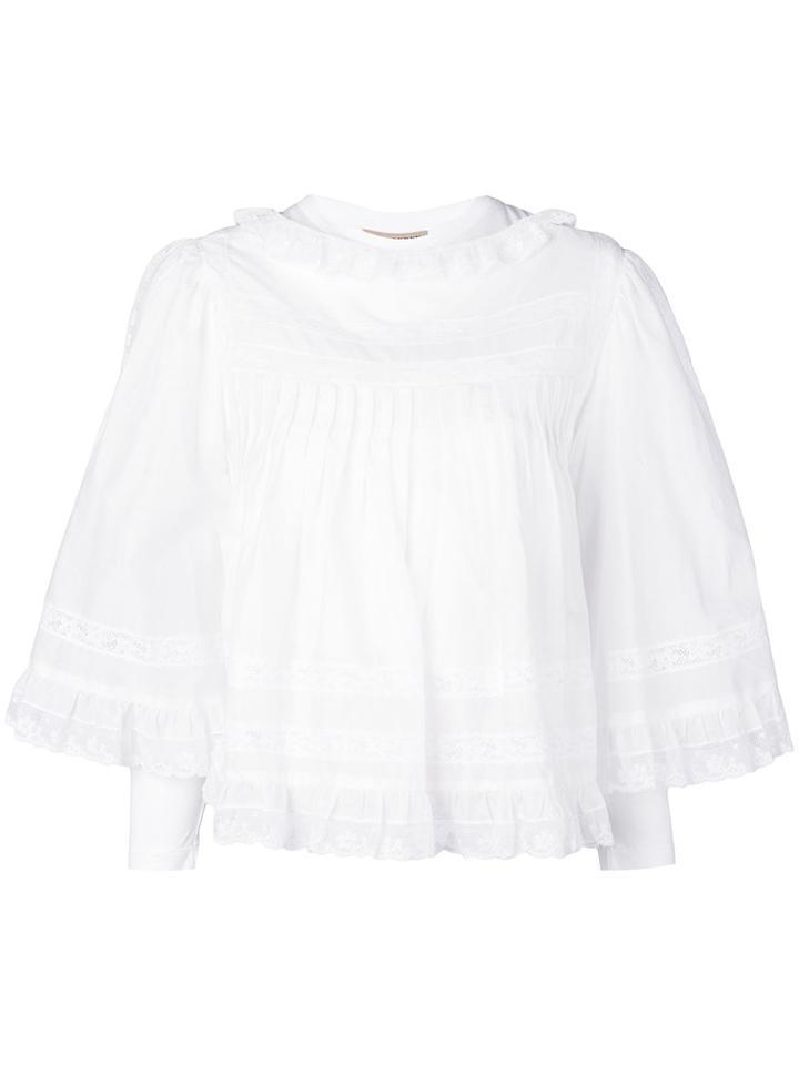 Burberry - Lace Detail Ruffle Cape Overlay Top - Women - Cotton/polyamide/viscose - 8, White, Cotton/polyamide/viscose