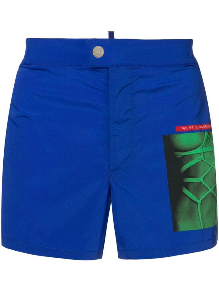 Dsquared2 X Mert And Marcus Printed Patch Swimshorts - Blue