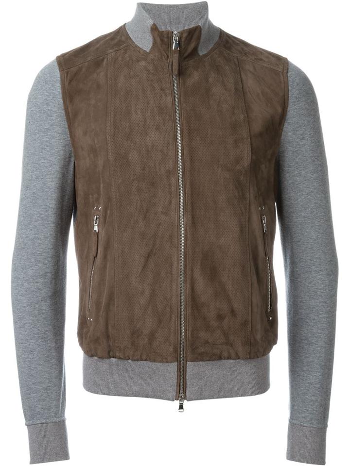 Eleventy Contrast Panel Jacket, Men's, Size: 46, Brown, Suede