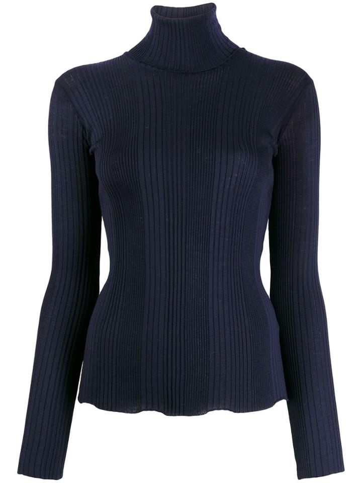 Roberto Collina Ribbed Roll Neck Jumper - Blue