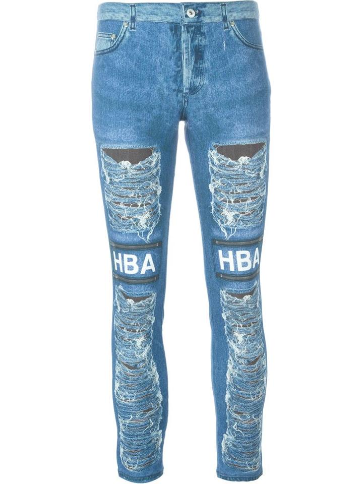 Hood By Air Logo Print Distressed Jeans