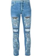 Hood By Air Logo Print Distressed Jeans