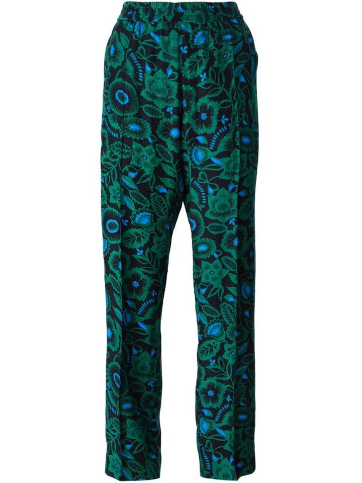 Kenzo 'shadow Flowers' Trousers, Women's, Size: 38, Green, Silk/polyester