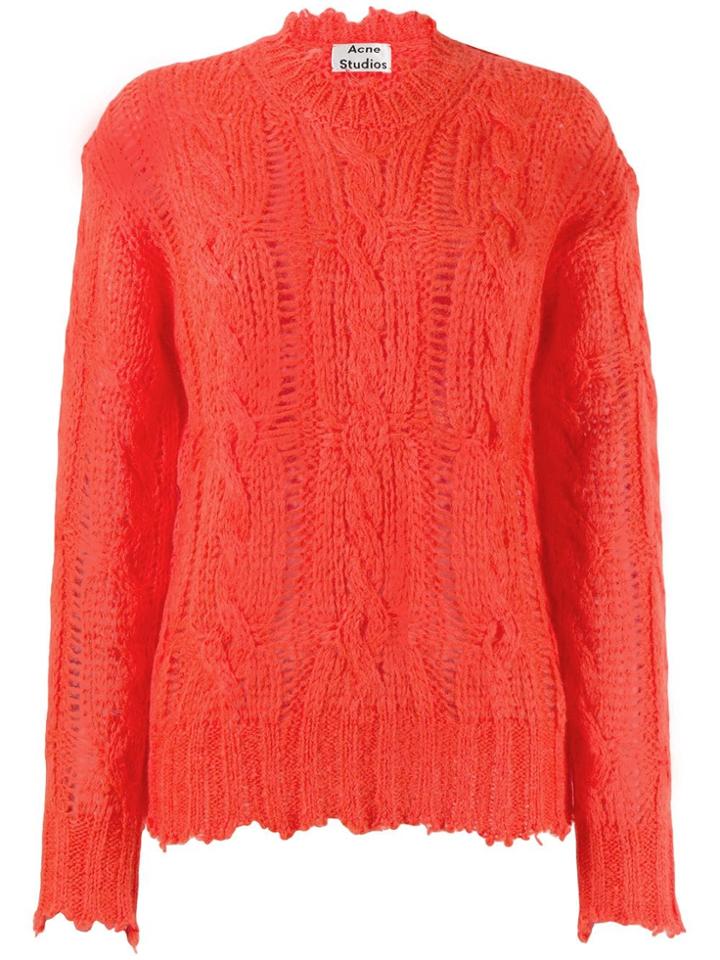 Acne Studios Frayed Cable Knit Jumper - Red