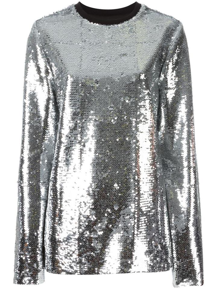 Msgm Metallic (grey) Sequinned Blouse, Women's, Size: 38, Polyester/spandex/elastane