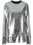 Msgm Metallic (grey) Sequinned Blouse, Women's, Size: 38, Polyester/spandex/elastane