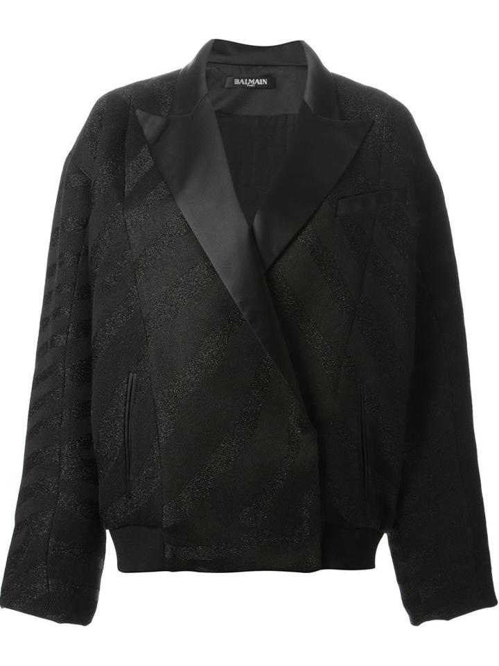 Balmain Unstructured Blazer, Women's, Size: 38, Black, Cotton/acrylic/polyester/wool