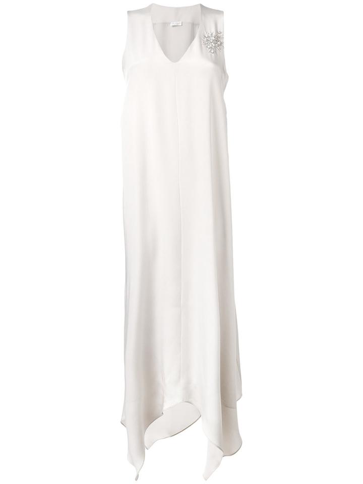 Brunello Cucinelli - Sleeveless Embellished Dress - Women - Silk - M, Nude/neutrals, Silk