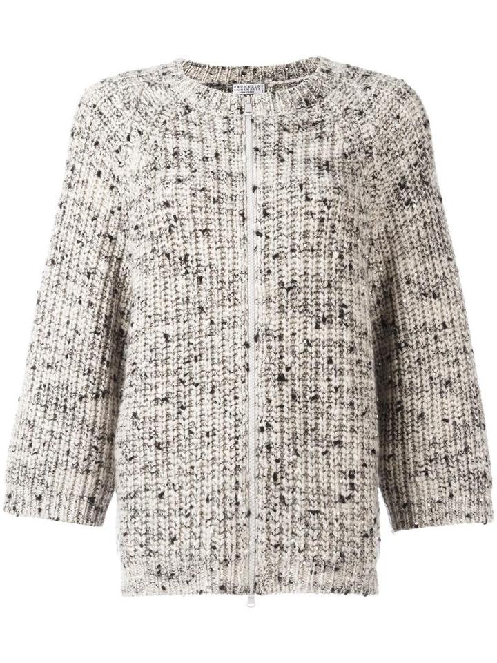 Brunello Cucinelli Zip Up Cardigan, Women's, Size: Medium, Nude/neutrals, Silk/polyamide/cashmere