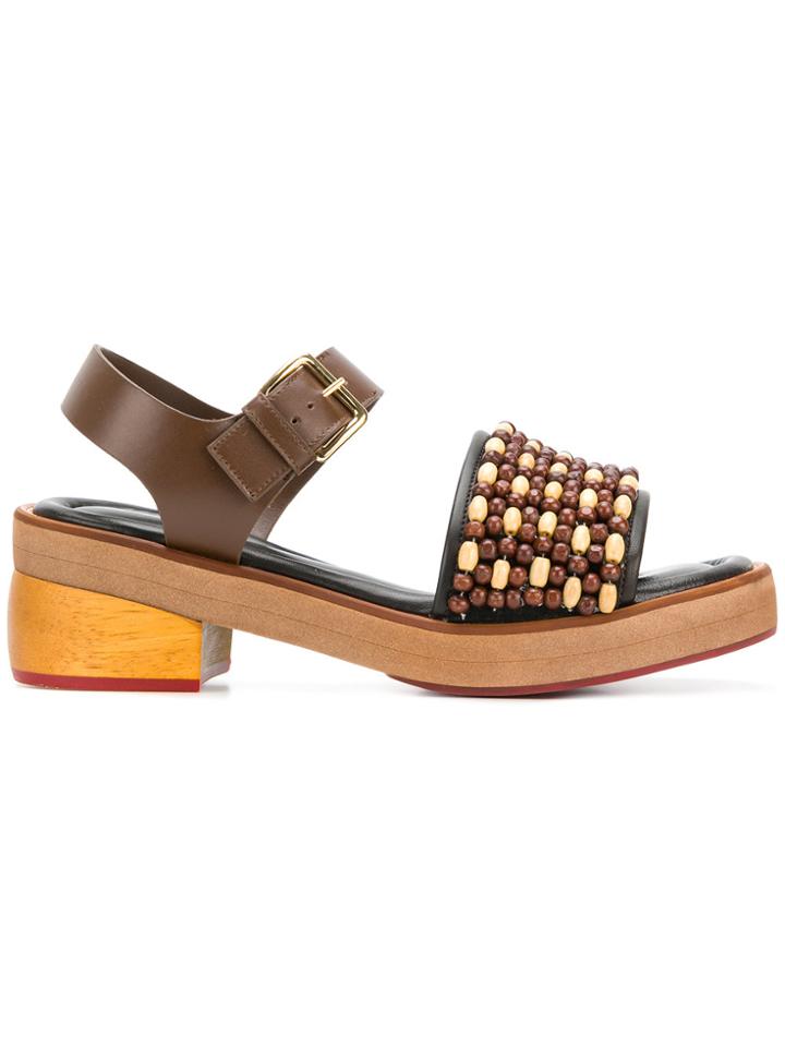 Marni Beaded Sandals - Brown