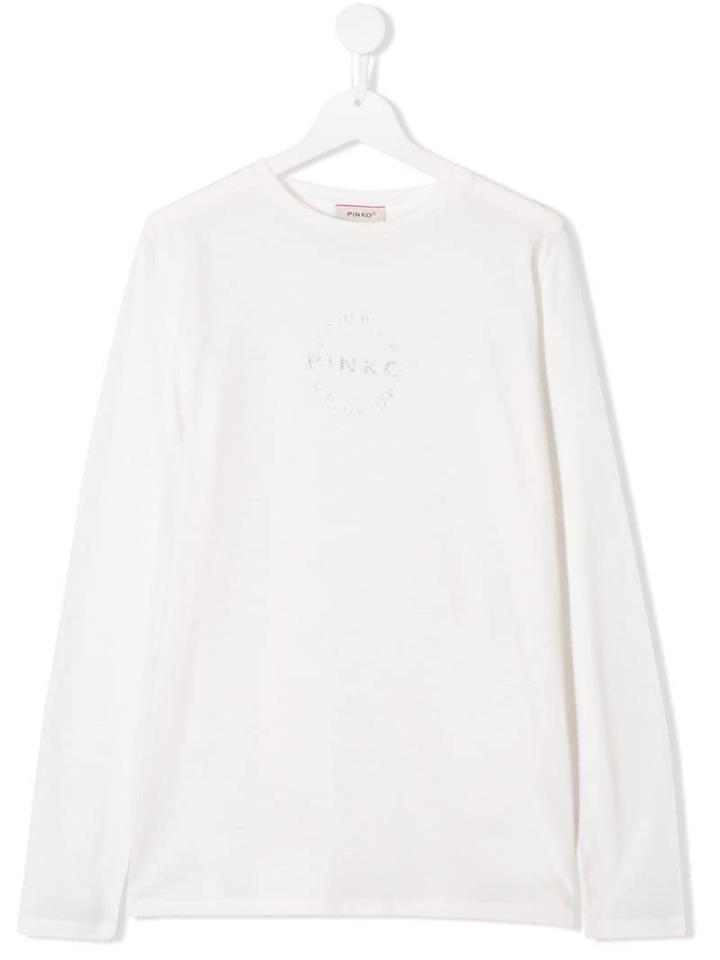 Pinko Kids Teen Glittered Logo Top - White