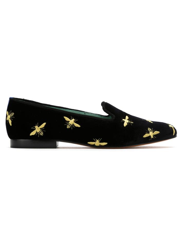 Blue Bird Shoes Embroidered Velvet Loafers - Black