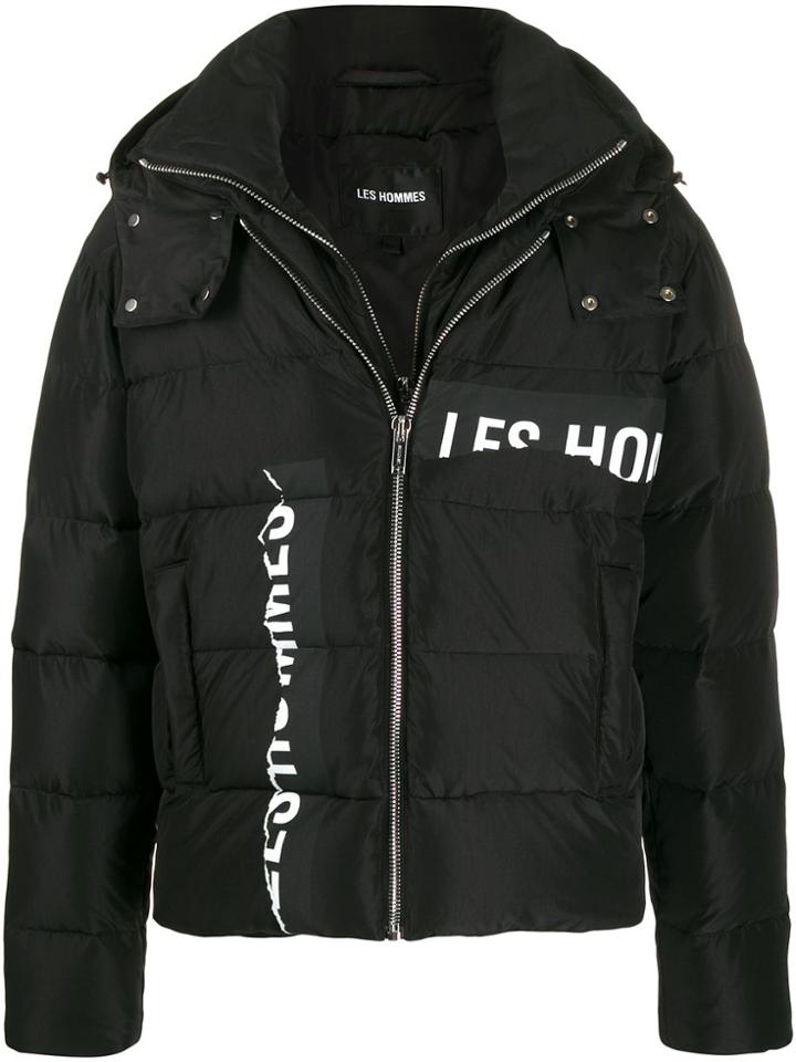 Les Hommes Logo Print Puffer Jacket - Black
