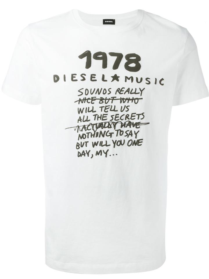 Diesel Printed Slogan T-shirt, Men's, Size: Large, White, Cotton
