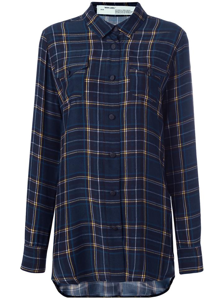Off-white Plaid Shirt, Women's, Size: Small, Blue, Silk