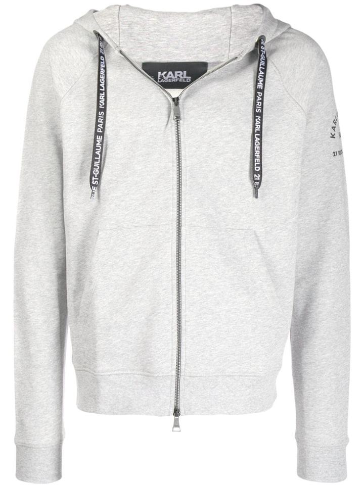 Karl Lagerfeld Logo Zip Up Hoodie - Grey