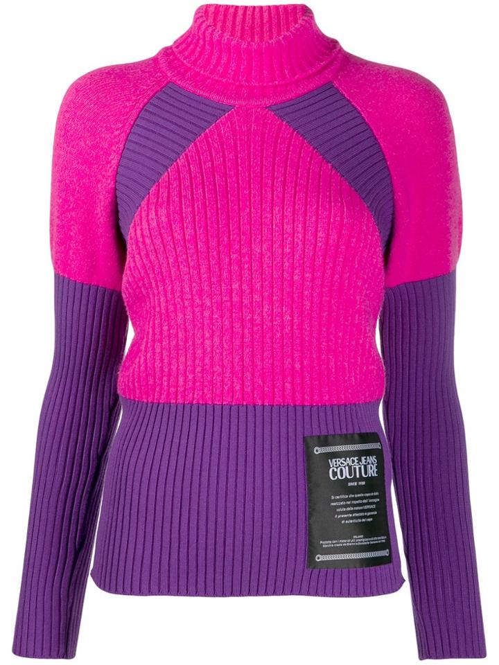 Versace Jeans Couture Ribbed Knit Roll-neck Jumper - Purple