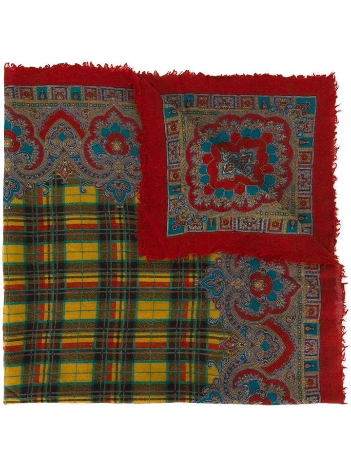 Yves Saint Laurent Vintage Check & Floral Print Scarf, Adult Unisex, Red
