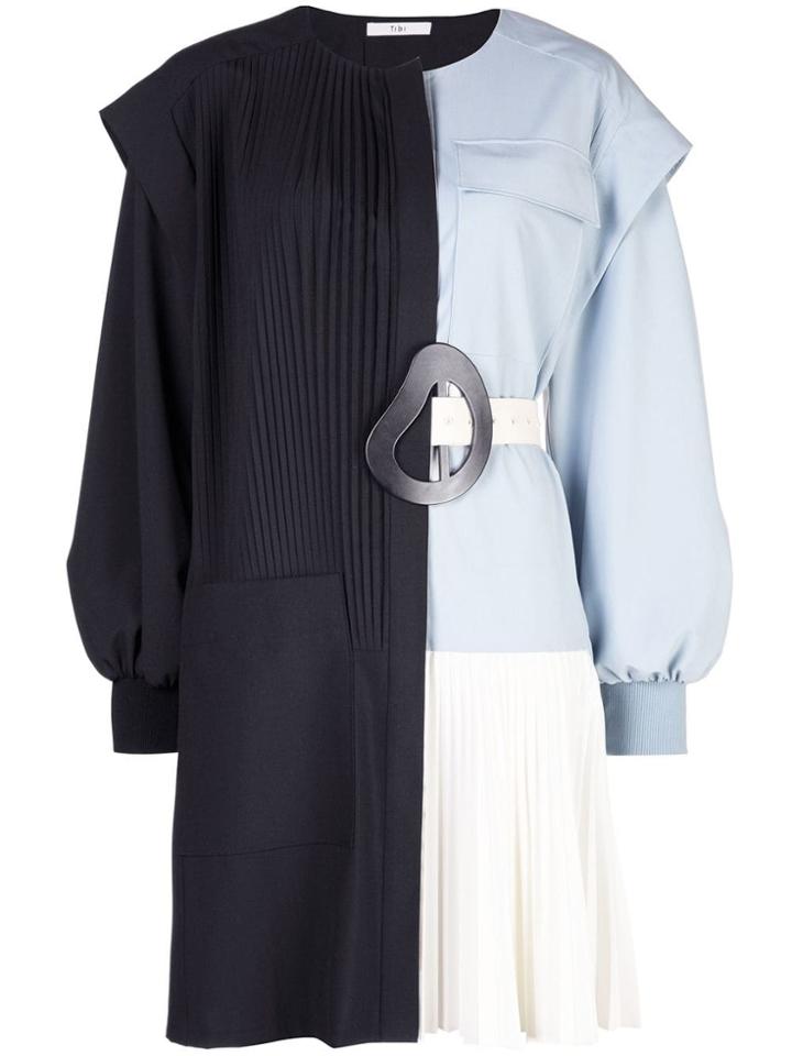 Tibi Edith Pleated Short Dress - Blue