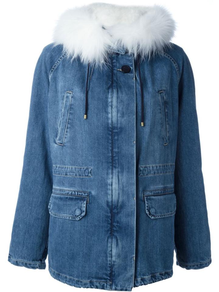 Army Yves Salomon Rabbit Fur Collar Denim Jacket
