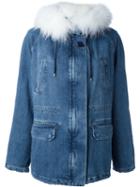 Army Yves Salomon Rabbit Fur Collar Denim Jacket