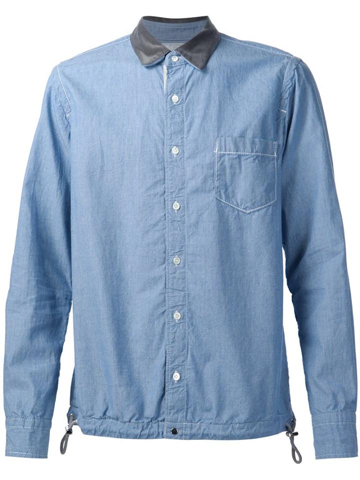 Sacai Drawstring Hem Shirt, Men's, Size: 3, Blue, Cotton