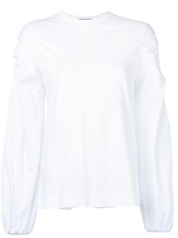 Co-mun - Elasticated Cuffs T-shirt - Women - Cotton/spandex/elastane/tencel - 44, White, Cotton/spandex/elastane/tencel