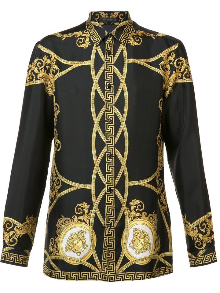 Versace La Coupe Des Dieux Shirt, Men's, Size: 39, Black, Silk