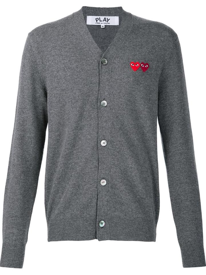 Comme Des Garçons Play 'double Heart' Cardigan, Men's, Size: Small, Grey, Wool